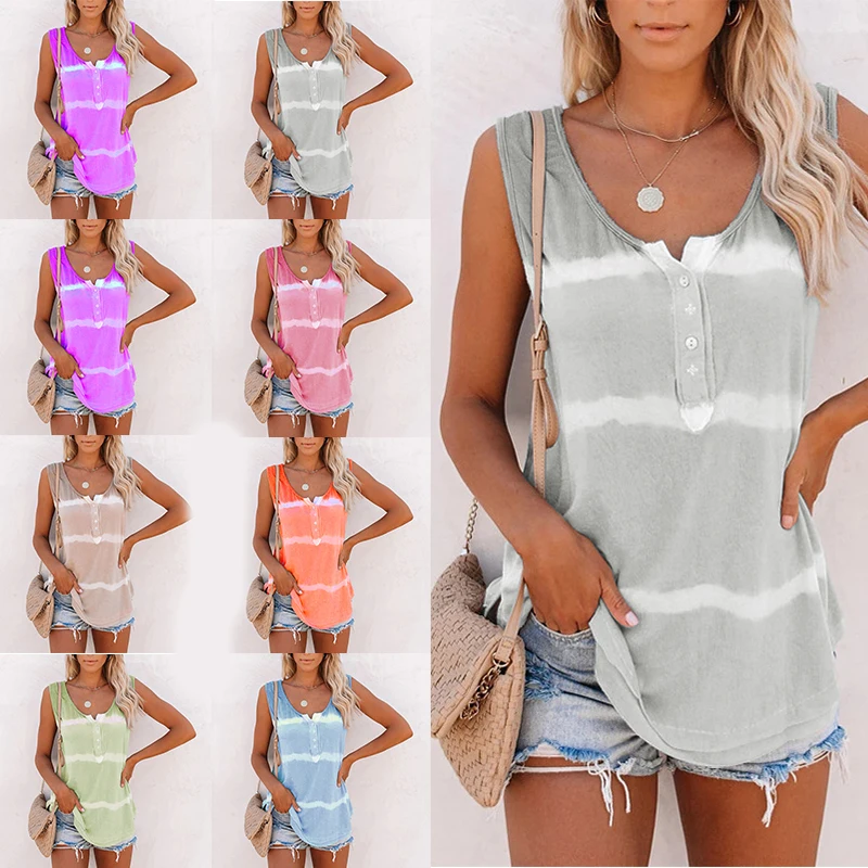 

2020 Summer Women Vest T shirts Fashion Large Sizes Loose Sleeveless Gradient T shirts Plus Size Casual Beach Tank T shirt Tops