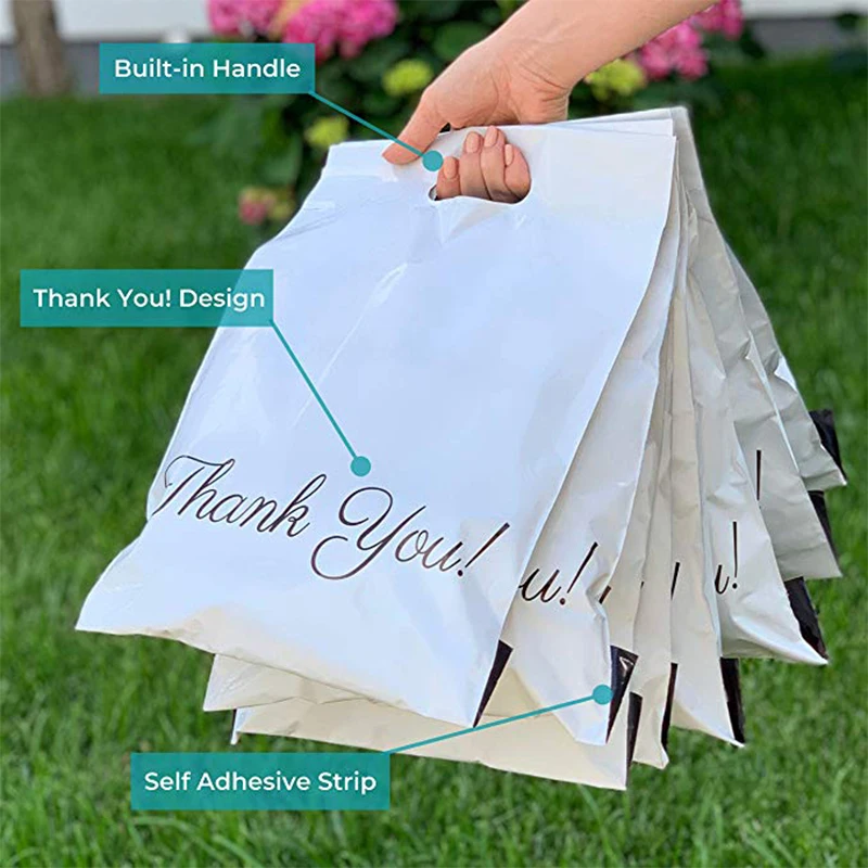 10pcs Printed Tote Bag Express Bag with handle Courier Self-Seal Adhesive Thick Waterproof Plastic Poly Envelope Mailing