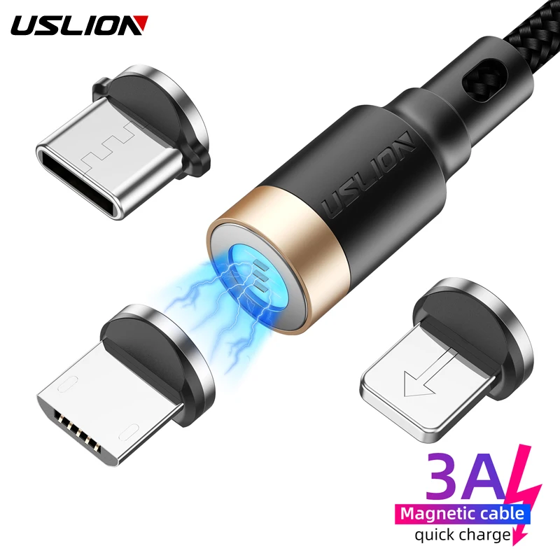 USB кабель USLION 3A для быстрой зарядки Магнитный Мобильный телефон Micro Type C с функцией