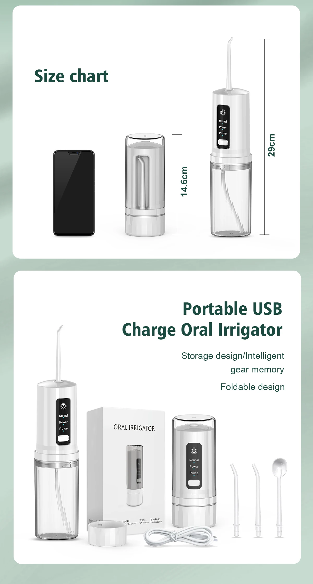Irigator oral portabil mic 230ml pliabil dentar cu apă Flosser USB încărcare irigator dentar cu apă Flosser vârf curățare dinți_voghion.com