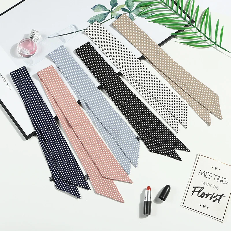 Тощие волосы шарф для Для женщин точка печати Шелковый Атлас сумка шарфы