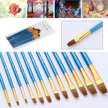 

12Pcs Artist paint Brush Set Angled /Filbert Paint Brushes For Acrylic Oil Watercolor Painting Durable