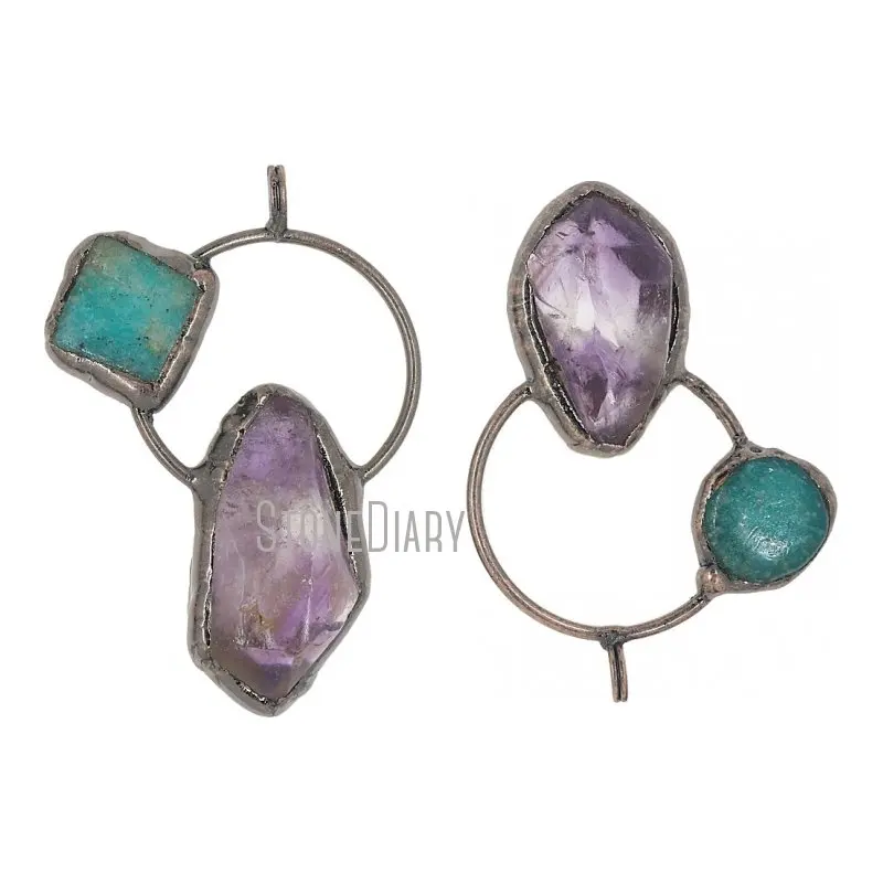 

PM36843 Tin Raw Ore Amethyst Crystal Antique Bronze Plated Soldered Free Form Pendant Real Quartz Jewelry