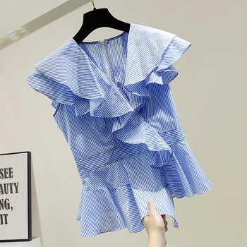 

Sweet Irregular Ruffled V-neck Sleeveless Pullover Shirt Female Summer Top All-match Slim Women'sTops Blusas Mujer De Moda 2020