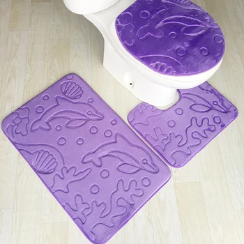 

3Pcs/set Washable Kitchen Bath Tapete Mat Toilet Seat Cover Bathroom Mat Set Flannel Anti-Slip Carpet Bathroom Toilet Rug