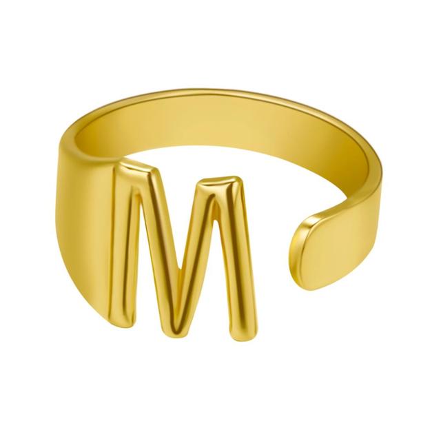 Wide Hollow A-Z Letter 3Colors Metal Adjustable Opening Ring Initials Name Alphabet Female Party Fashion Jewelry