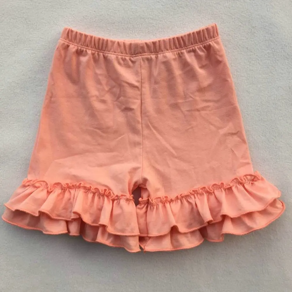 peach LPZIHJY маленьких для девочек шорты с оборками однотонные, свободные брюки длины миди с детские шорты с эластичной талией, форма для льда, Шорты для девочек - Цвет: peach