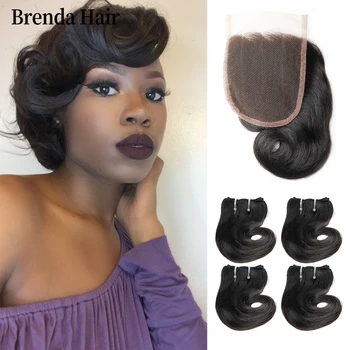 

Brazilian Curly Bundles With Closure Remy Human Hair 8 Inch 4 Bundles With Closure/Lot 190g/Lot Brenda Human Hair Extensions