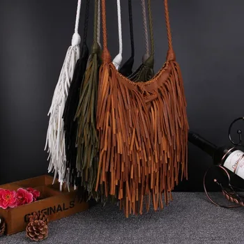 

New European and American retro hand woven fringe bag leisure Brown Shoulder Bag Messenger Bag