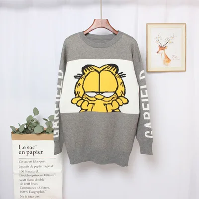 style1-gray Новинка, корейский женский свитер Гарфилд, милый Свободный пуловер с рисунком, осенний зимний Повседневный джемпер, топы, Женский вязаный свитер - Цвет: style1-gray