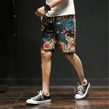

Plus Size M-5XL Shorts Men Casual Print Vacation Shorts Male Fashion Loose Elastic Waist Drawstring Short-pant Pocket RM50051