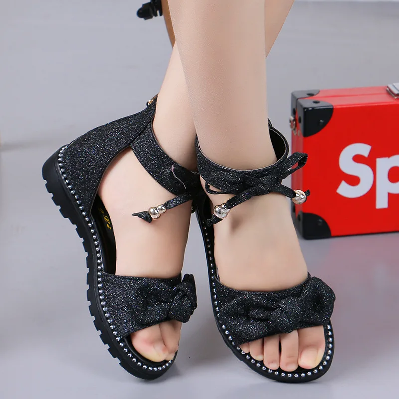 Summer Girls Sandals Fashion Bowknot Zipper Princess Girls Shoes Children Kids Baby Party Flat Sandals Shoes A857 baby shoes,kids shoes,children sandals,kids sandals