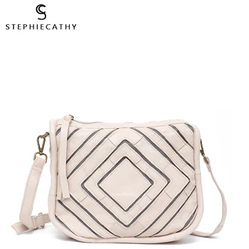 

SC Genuine Leather Messenger Bag For Women Vintage Leather Patchwork Design Lady Handbag Geometric Female Crossbody Shoulder Bag