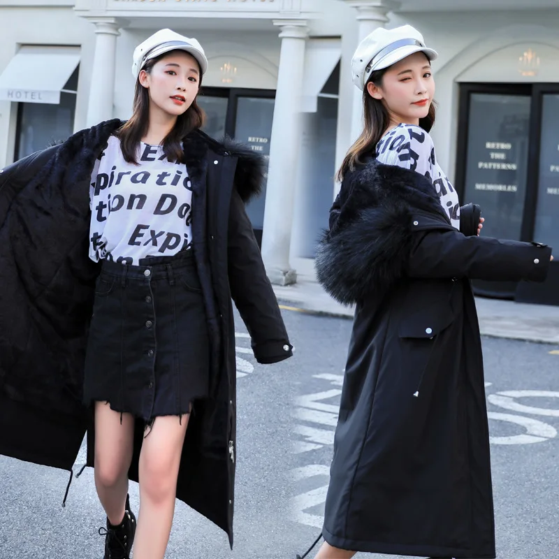 

Off Season Cotton Coat Women's Mid-length Slim Fit Faux Rabbit Fur down Feather Cotton-padded Clothes 2019 New Style Large Fur C