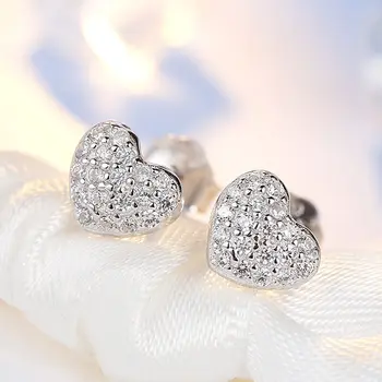 

Qikaola 100% Real 925 Sterling Silver Love Heart Stud Earrings For Women 2019 New Arrival Silver CZ Earrings Jewelry E1028