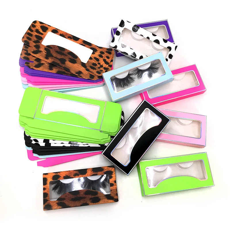 

Wholesale Paper Eyelash Packaging Box Lashes Boxes Packaging Leopard Design for 8mm to 30mm Mink Eyelashes Rectangle Case