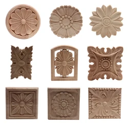 European Carved Unpainted Retro Wood Mouldings Wood Applique Wood Decal Long Oval Rubber Wood Furniture Walls Home Decoration