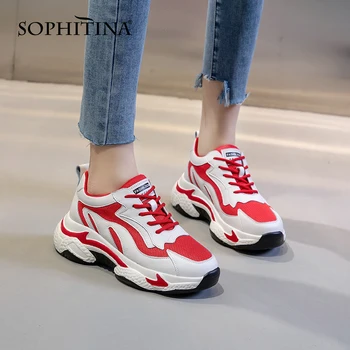 

SOPHITIA Chunky Sneakers Women Fitness Soft Mesh Splice High Quelity Non Slip Lace Up Sneakers 6 CM Platform Shoes Women MO544