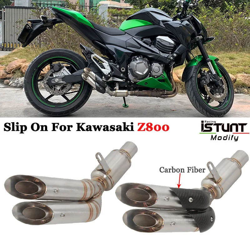 Slip On For Kawasaki Z800 Motorcycle GP Exhaust Pipe Escape System Modify Middle Link Doubl Hole Muffler Carbon Fiber Cover | Автомобили и