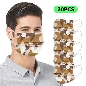 

20PCS Camouflage Disposable Industrial 3-Ply Design Face Masks Cycling Camp Mascarillas Protection Printing Face Mouth Mask