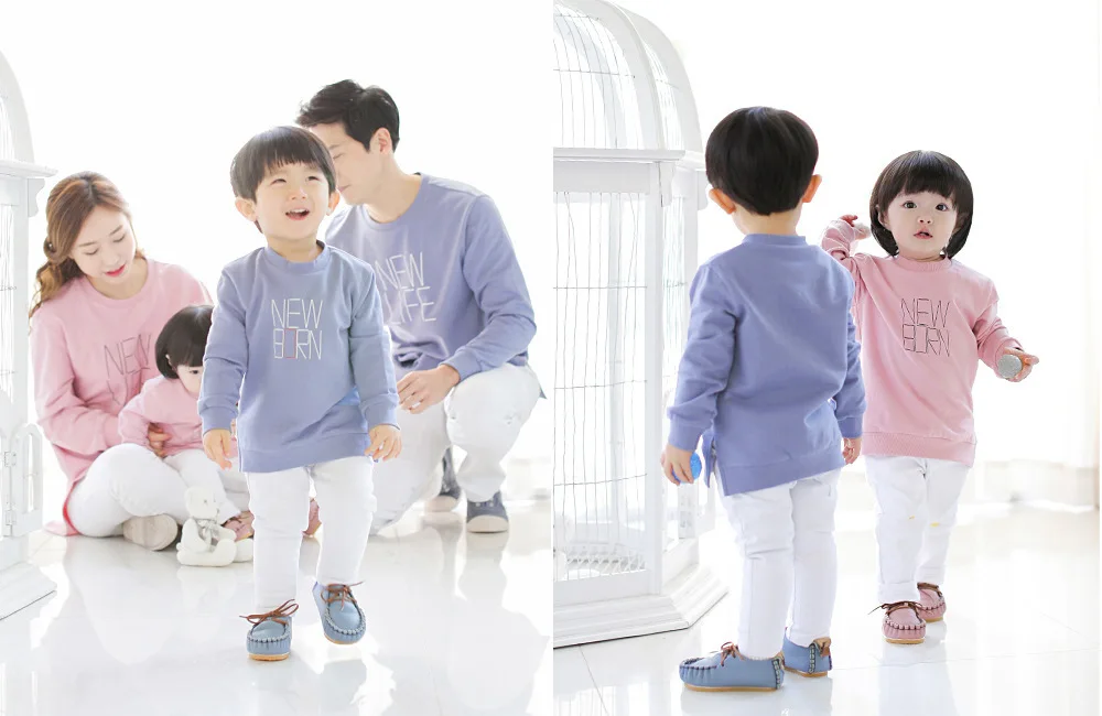 matching family outfits South Korea children in spring and autumn new long section of a family cotton T-shirt Family Pack