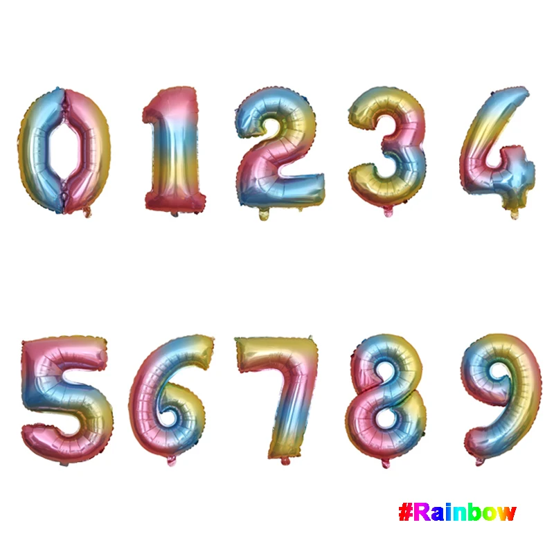 16 32 40 дюймов фольга номер шар гелиевый воздух алюминиевая фольга День рождения праздничные украшения из шаров Дети Взрослые большие цифры - Цвет: Rainbow