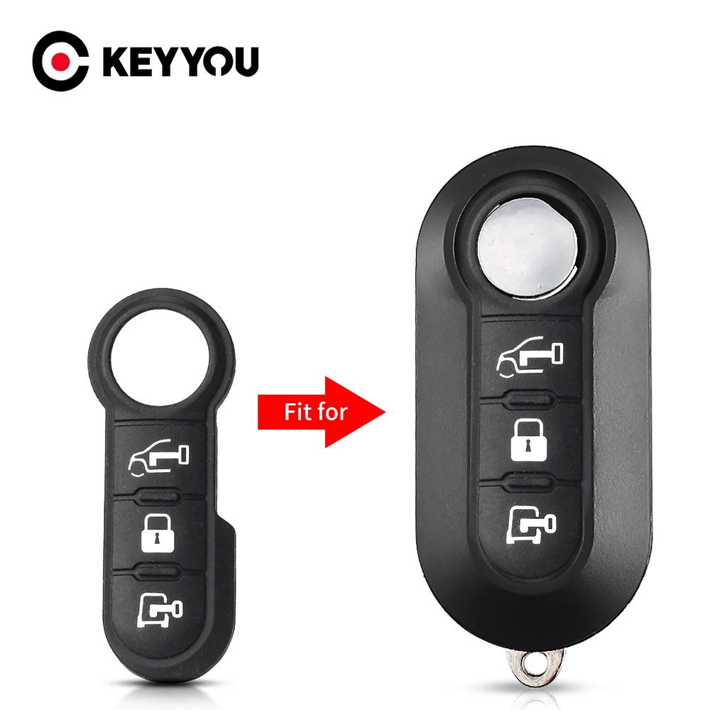 

KEYYOU 3 Buttons For Fiat 500 Panda Abarth Punto Remote Car Key Shell Case High Quality Rubber Button Pad Fob Replacement