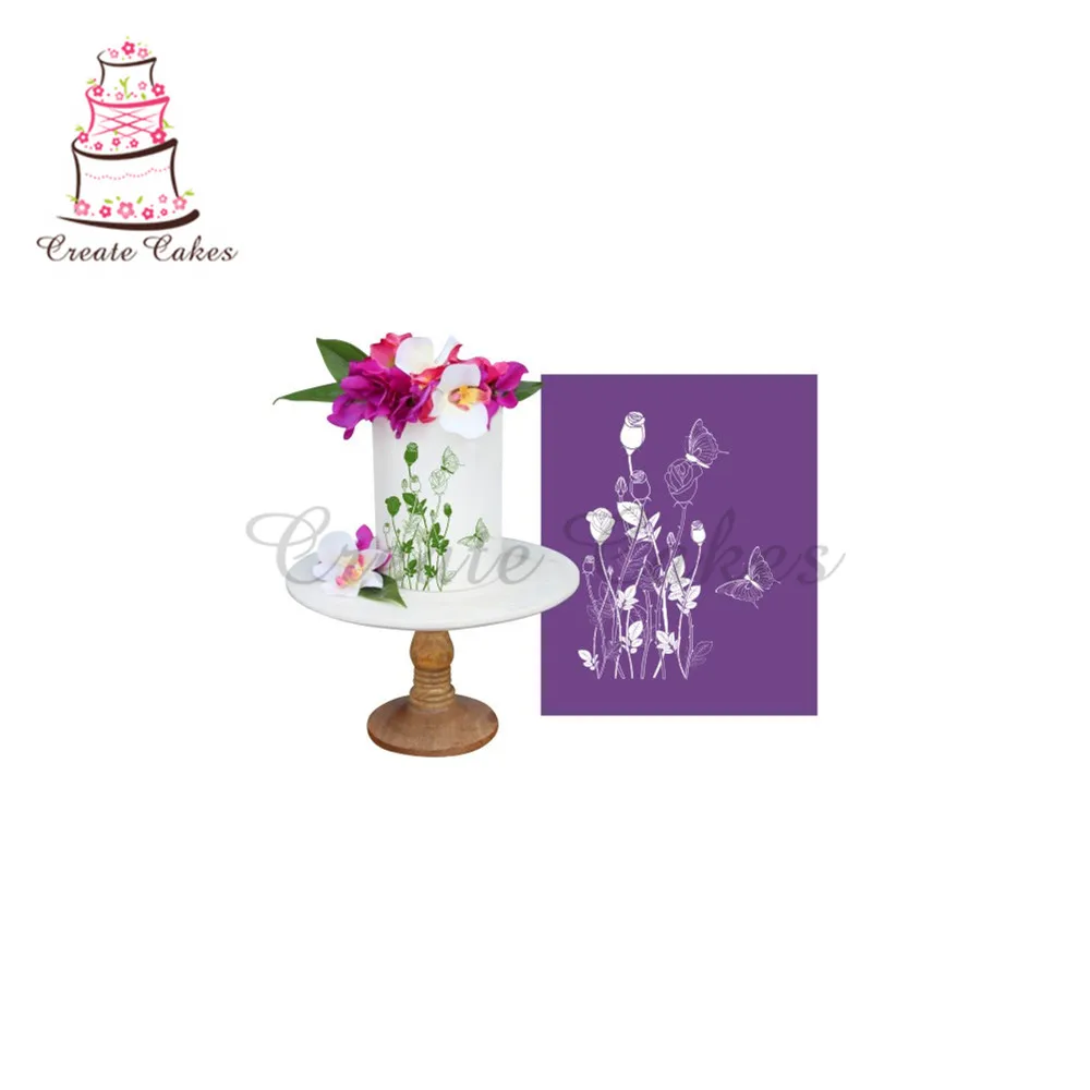 

Butterfly and Flower Stencil for Cake Design Fondant Cake Mesh Stencil Lace Mold Fabric Stencils Decorating Baking Tools