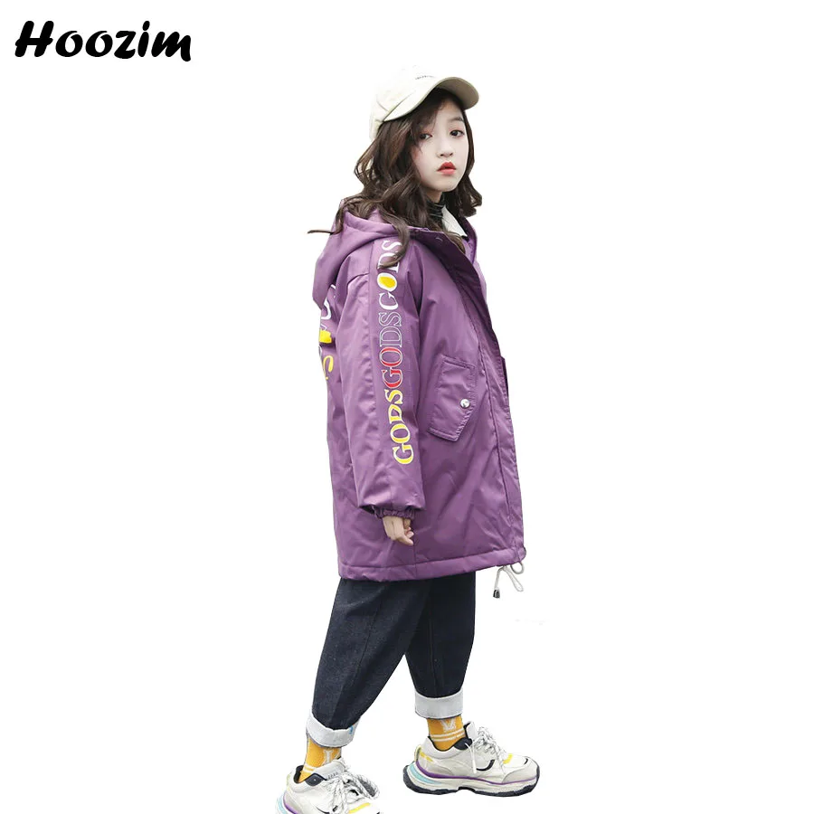 

2019 White Duck Down Jacket For Girls 6-13 Year European Purple Letter Outerwear Children High Street Winter Long Coat For Girls