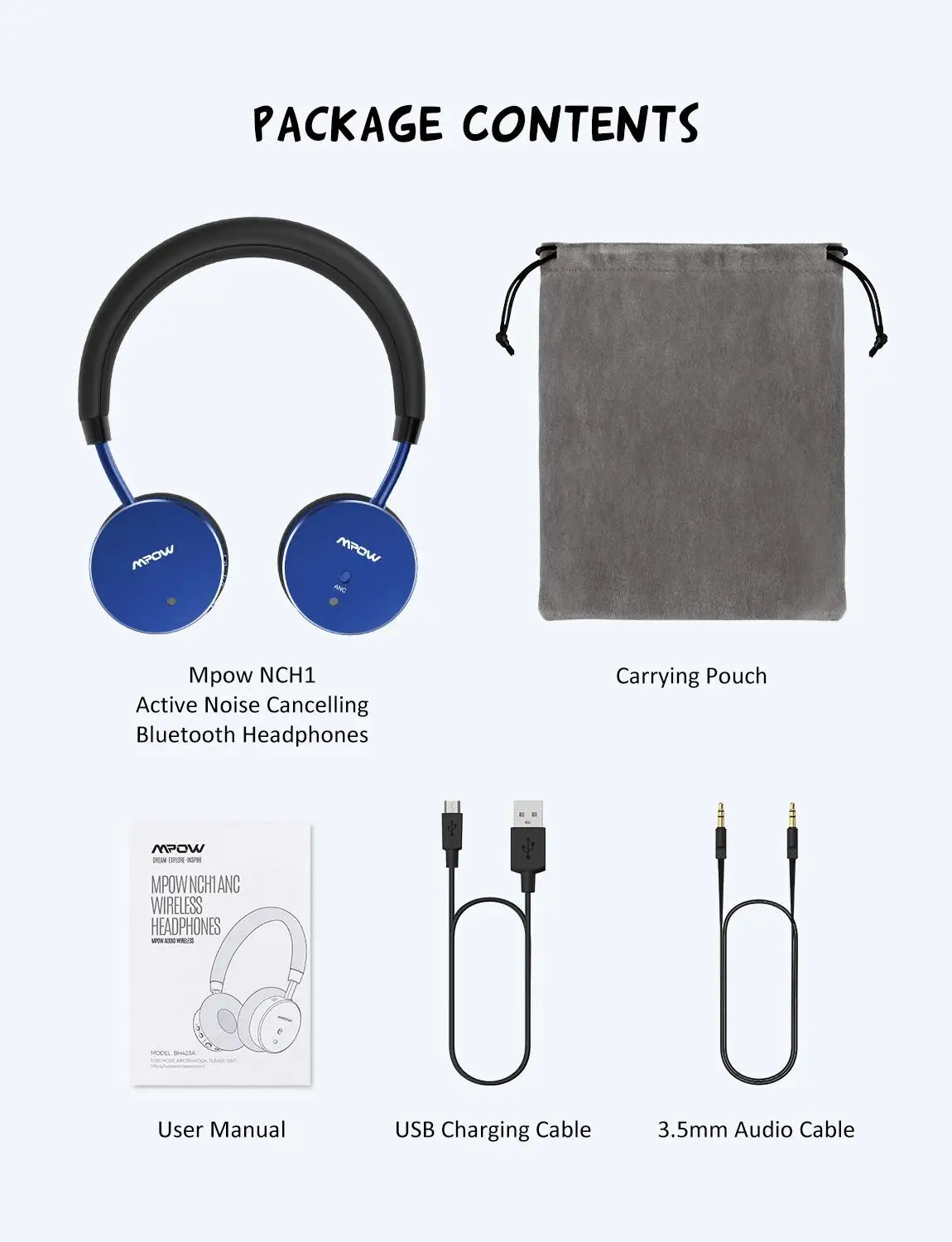 Mpow NCH1 Kids Wireless Headset with Mic Bluetooth 5 0 Active Noise Cancelling Headphone with 94dB Volume Limit 12H Playing Time