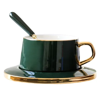 

Ceramic Coffee Cup Set Golden Handle European-Style Household Gold Rim Afternoon Tea Cup With Spoon Plate