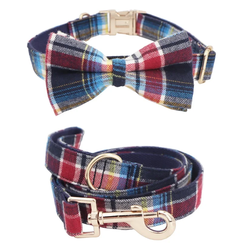collar leash bow Мягкий клетчатый ошейник для собаки с галстуком-бабочкой, подходит для 5 размеров на выбор, лучший свадебный ошейник для собаки, подарки для вашего питомца - Цвет: collar leash bow