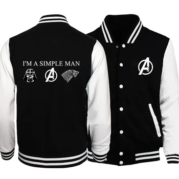 

Men avengers game of thrones baseball jackets I'm a simple man love star wars pattern Bomber Coats 2020 winter black fleece Coat