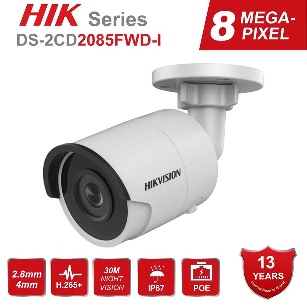 Hikvision Bullet 8MP kamera IP 4K DS-2CD2085FWD-I na zewnątrz 8 megapikseli CMOS nadzór wideo kamery POE 30m IR gniazdo kart SD Hikvision Bullet 8MP kamera IP 4K DS-2CD2085FWD-I na zewnątrz 8 megapikseli CMOS nadzór wideo kamery POE 30m IR gniazdo kart SD