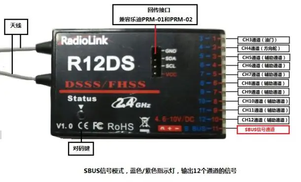 

Hot RadioLink R12DS 12CH 12 Channel Receiver 2.4Ghz For AT10 Transmitter Aircraft Aerial Photography Device R9DS update version