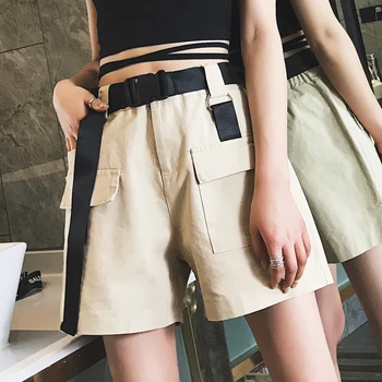 

Women's Shorts Loose High Waist Wide Leg Casual Women Plus Size Safari Cargo Shorts Feminino Summer Khaki Shorts Black HH50DK