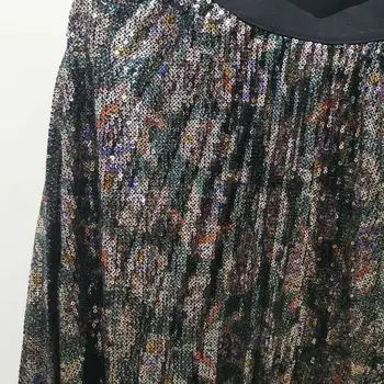 

Colorful Printed Skirt Women's Sequin Pleated 2020 Autumn and Winter New Elastic High Waist Mid-Calf Skirts