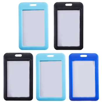 

5Pcs Pushable Work Card Cover Credentials Holder Bus Card Sliding Cover Employee Badge Cover (Random Color)