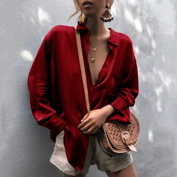 

Korean Button Turn Down Collar Blouses Women Solid Long Sleeve Loose Elegant Female Tops 2020 Autumn Summer Fashion Lady Blouse