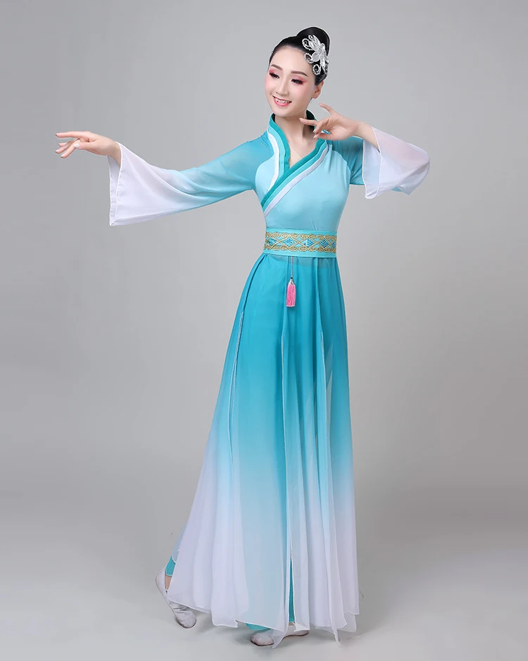 Hanfu Женский костюм для танцев вентилятор народные танцы Стиль танцевальный костюм Hmong одежда Китайский народный танец костюм для женщин синий