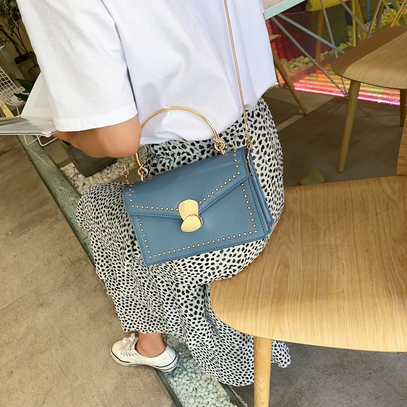 

Bag WOMEN'S Bag 2019 New Style Summer Hipster Versatile Western Style Chain Square Sling Bag Metal Double Leaf