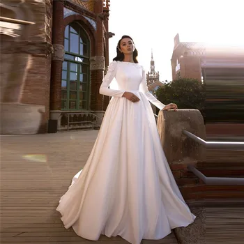 

Modest Middle East Style Long Sleeves White Wedding Dresses Lace Appliques Bridal Gowns 2021 Spring Robe De Mariage Vestidos