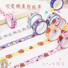 Ours de dessin animé et bande de papier, décoration mignonne de coeur de fille, petit autocollant couleur fournitures d'étudiants, bricolage de matériel pour compte à main