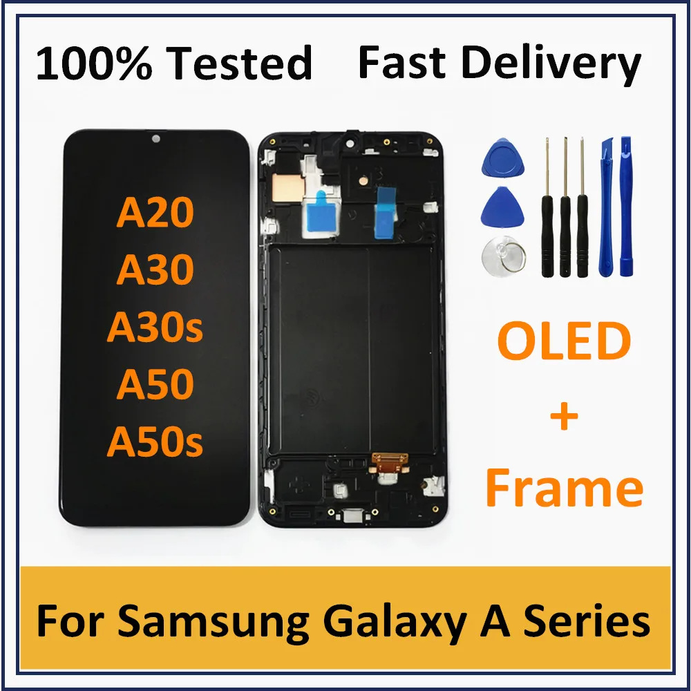 

OLED LCD For Samsung Galaxy A30 A30S A20 LCD Display Touch Panel Digitizer For Samsung A50 A50S A505 LCD Replacement Frame