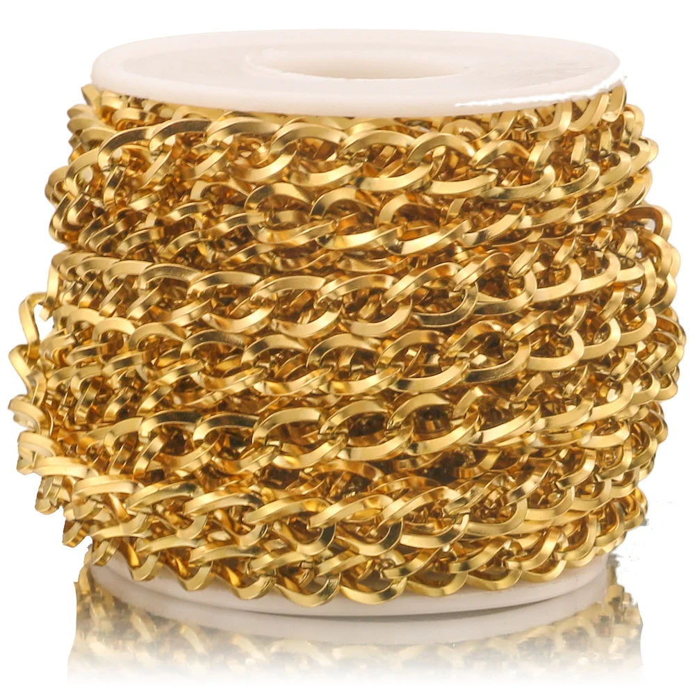 

1M Stainless Steel Gold Tone Curb Link Chain 7mm Width Bulk Jewelry Chains for DIY Handmade Necklace Bracelet Making