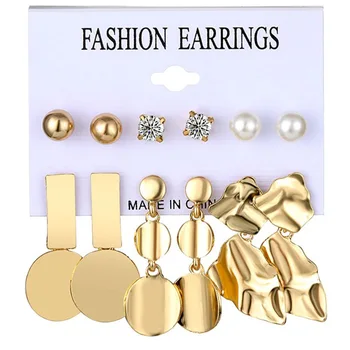 

IFMIA Fashion Gold Sequin Metal Geometric Drop Earring Set for Women Irregular Round Crystal Dangle Earrings Brincos Jewelry New