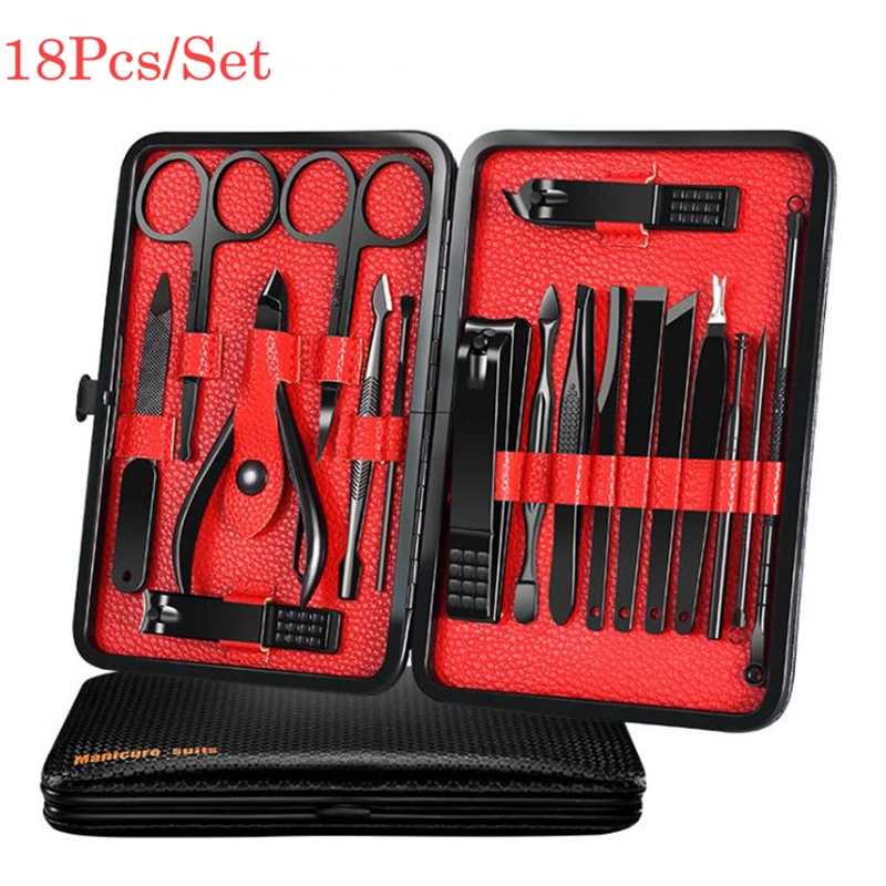 Маникюр/педикюр 18 шт. Набор инструментов для ногтей клипер для чистки ушей кутикулы Уход за ногтями наборы инструментов