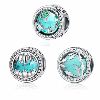 

Fashion Green Genuine 925 Sterling Silver Shine Mystery Ocean Charms Beads fit Women Charm Bracelets DIY Stone Jewelry SCC246
