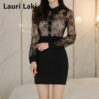 

Bandage Dress Black Bodycon Lace Sexy Mini Dress Vintage Retro High Waist Push Up Long Sleeve Dress Spring Summer 2020