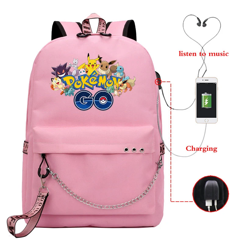 10 Mochila Pokemon рюкзак Пикачу женские рюкзаки Usb зарядка школьные сумки для подростков девочек мальчиков рюкзак для путешествий рюкзак для ноутбука - Цвет: 10